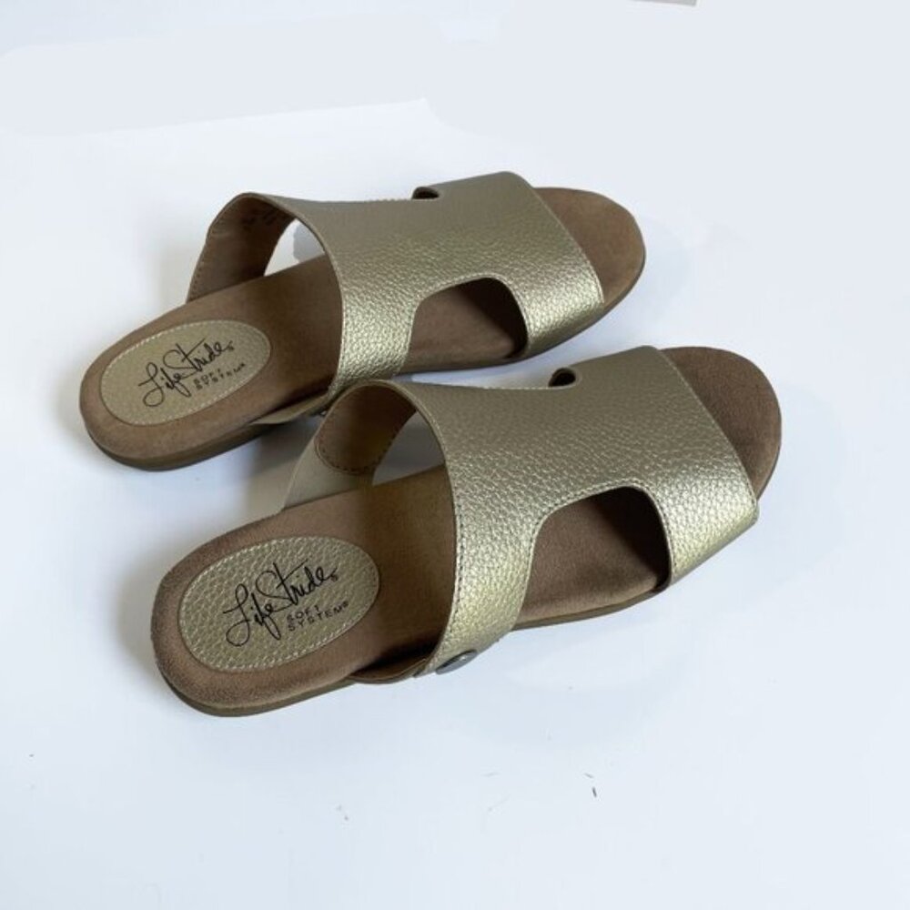 LifeStride Baha Flat Sandals Womens Size 7.5M Gold Comfort Slip-On Casual Shoes - Picture 10 of 11